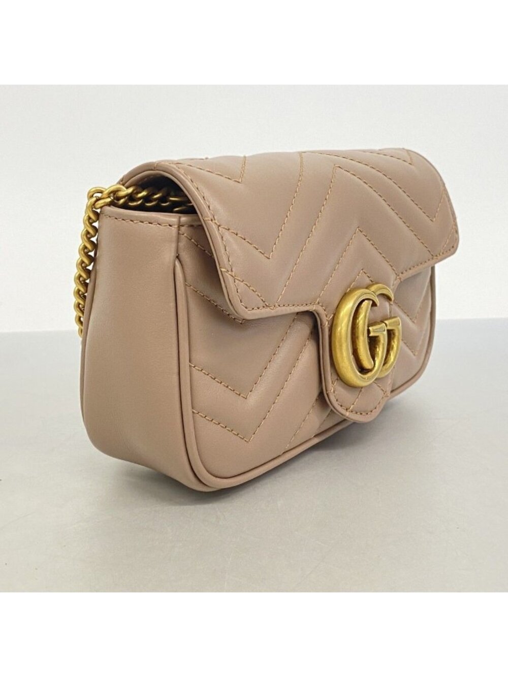 Gucci Shoulder Bag GG Marmont Leather Brown Gold - Picture 2 of 8